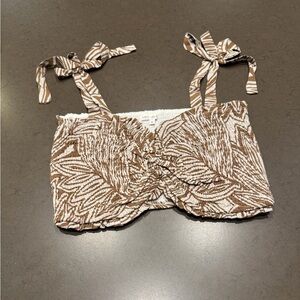 NEW VICI + Amber Lancaster Brown & White Print Smocked Cropped Top Sz: M & L